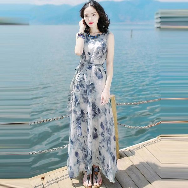 

slim-fit sleeveless chiffon dress, Black;pink