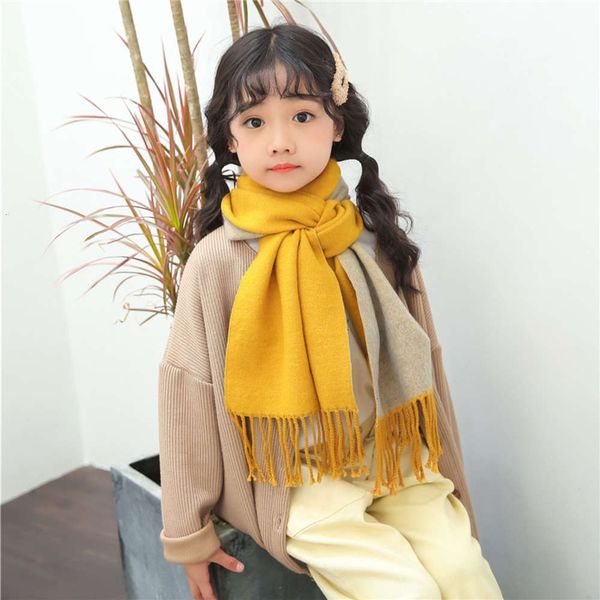 

autumn children's new pure and cashmere winter warm neck student double-sided fashion versatile baby scarf female, Red;brown