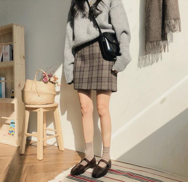

plus size harajuku mini korean short skirt women zipper high waist school girl plaid vintage autumn kg-1058, Black