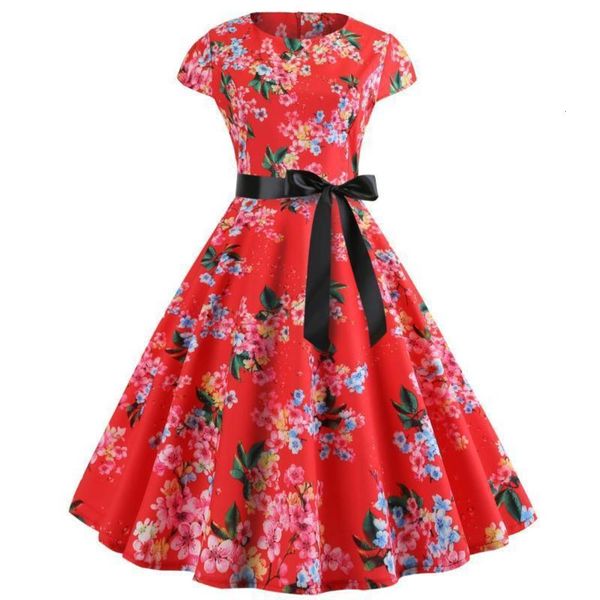 

new print spring fashion and summer short sleeve hepburn lace up dress, Black;gray