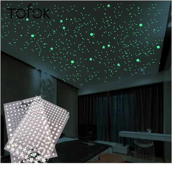 

tofok 3d bubble 202pcs/set stars dots luminous wall sticker diy bedroom kids room decal glow in dark fluorescent home de wmtjdg