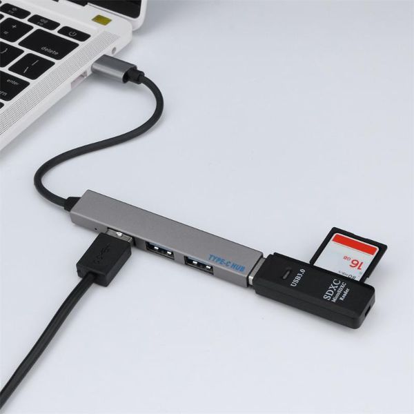 

type-c to 4 usb hub expander ultra-thin mini portable 4-port usb 3.0 hub 3.0 with led indicator lamp#t2