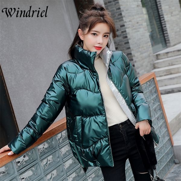 

glossy fashion female jacket autumn and winter coat women stand collar waterproof green parkas snow wear padded clothes windriel 201214, Black