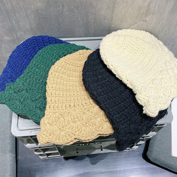 

winter women bucket hats casual style dome female caps wool hand knitting indoor wear fashion high quality, Blue;gray