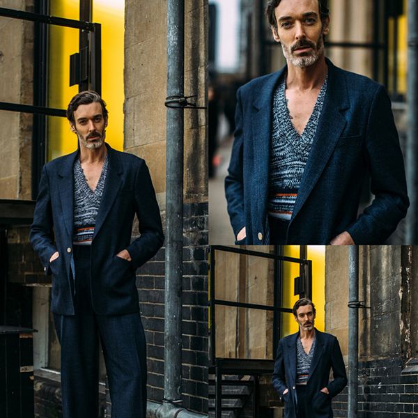 

navy woolen men's pants suits warm thick custom made wedding business tailored formal blazer jacket (jacket+pants), Black;gray