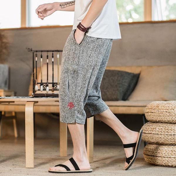

summer new men's clothing harajuku loose cropped pants casual pants embroidery feet shorts cafe summer brand mens jogger1, White;black