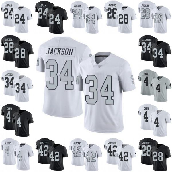 

men #24 johnathan abram 28 josh jacobs 34 bo jackson 4 derek carr 42 karl joseph women youth jersey, Black;red