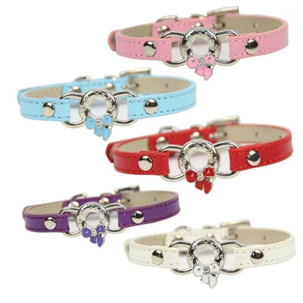 

dog collars & leashes fashion pu leather pet collar lovely bow necklace for small and cat supplies accessories with 5 colors1
