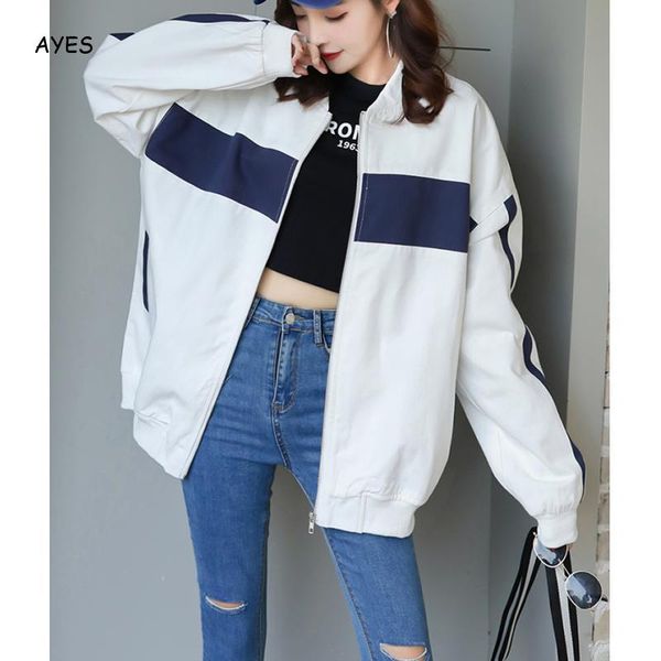 

корейский стиль белый outwear harajuku женщин осень куртка с длинным рукавом bomber jacket high streetwear цвет блока пальто и куртки, Black;brown