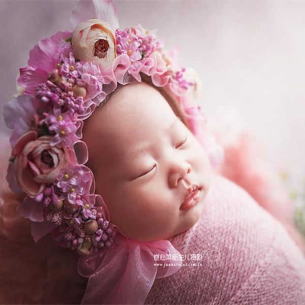 

caps & hats vintage born floral bonnet pography props lovely pink baby girl flower hat for po shoot, Yellow