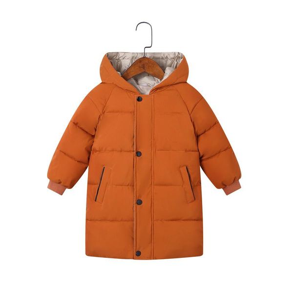 

jackets winter childrens mid-length cotton padded jacket fashion solid color warm hooded windbreaker for boys girls, Blue;gray