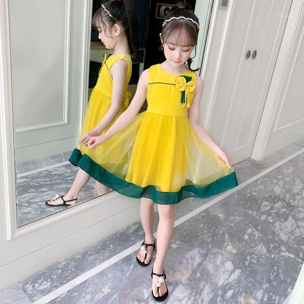 

girl's dresses dress for girls fashion bow party sleeveless beautiful kids summer princess 4 6 8 10 12 year1, Red;yellow