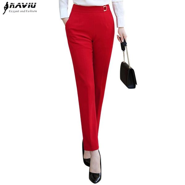 

red casual pants women 2020 autumn new slim formal mid-rise waist pencil pants office ladies work ankle-length, Black;white