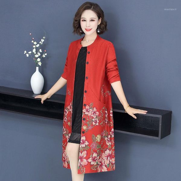 

suede long female trench coat autumn plus size printing single-breasted crew neck windbreaker spring loose vintage ladies coats1, Tan;black