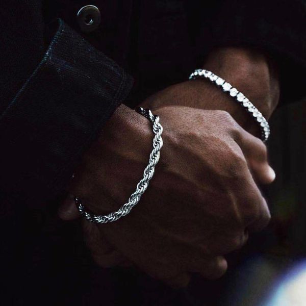 

new gold-plated bracelet twist chain bracelet fashion trendy male hip-hop personality titanium steel twist, Black