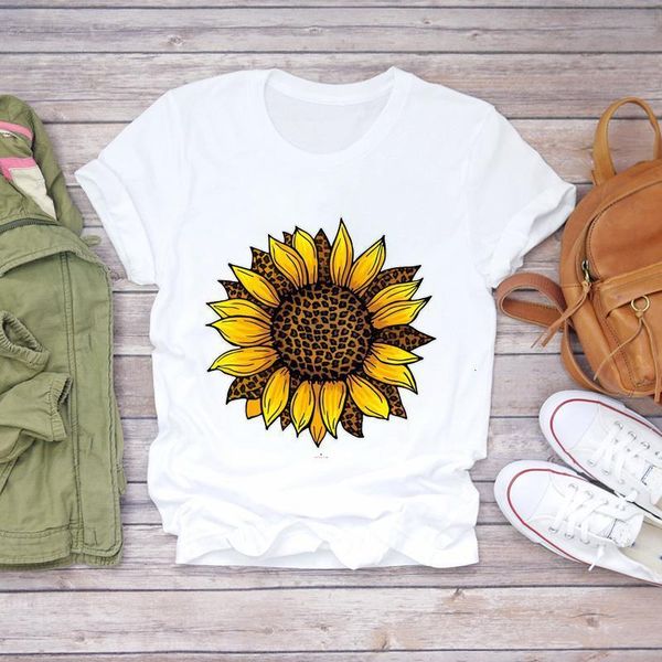 

women t-shirts clothing sunflower printing floral plant 90s ladies print lady womens graphic t shirt female tee t-shirt, White