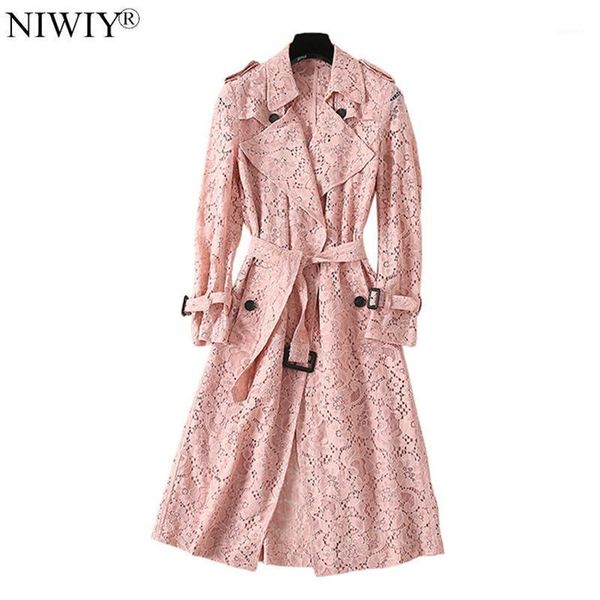 

new autumn openwork blue lace trench coat chaquetas mujer invierno 2020 long sleeve coat campera mujer d90581, Tan;black
