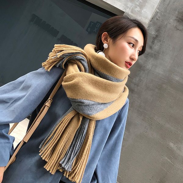 

winter scarf shawl for women warm big long scarf female patchwork cashmere thick scarves sjaals 40cm*200cm, Blue;gray