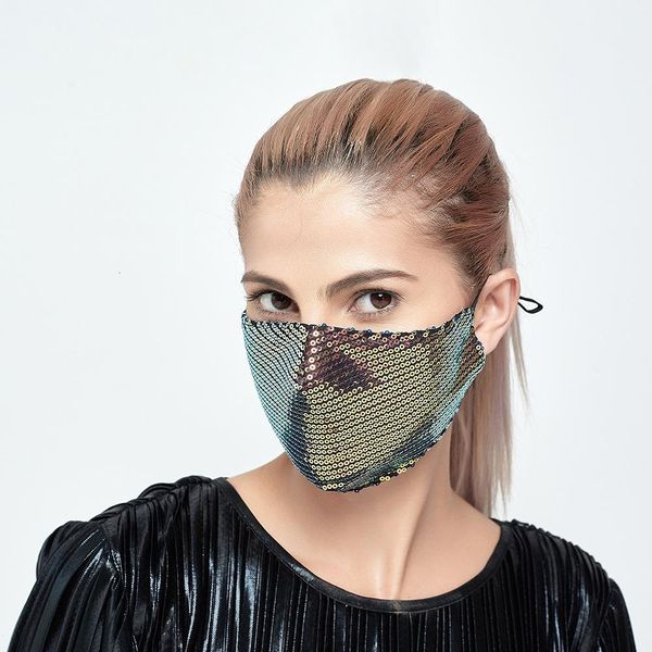 

with fashion bling 3d washable reusable pm2.5 2 filters shield sun color gold elbow sequins shiny face cover mount mask