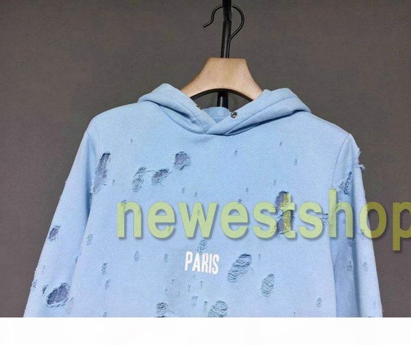 

2020 winter europe paris clothing mens classical blue big broken hole sweatshirt women hoodies fashion jumpers designer hoodie, Black