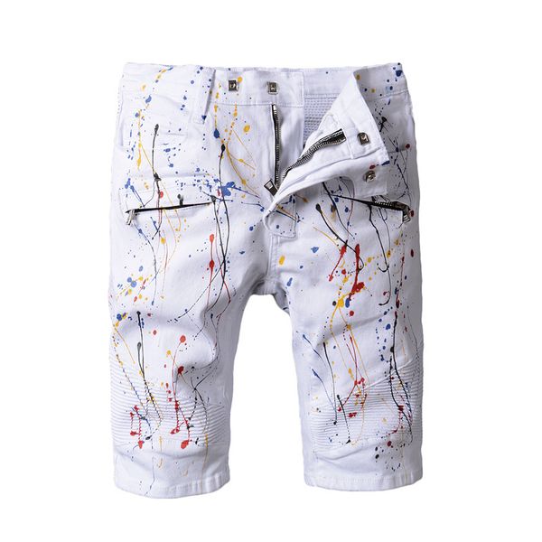

denim shorts designer jeans white casual street trousers motorcycle camouflage paint jeans inspiration art kanye west pants, Blue