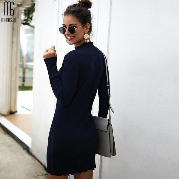 

manoswe autumn winter short party knitted bodycon dress women elegant long sleeve casual turtleneck gray sweater ladies dress1, Black;gray