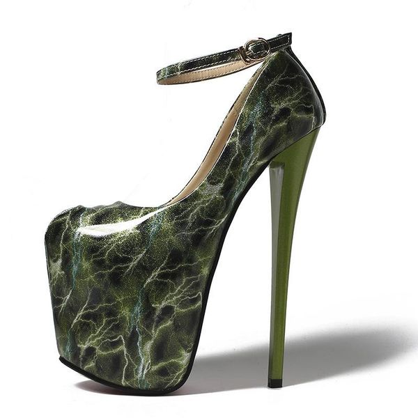 

acilici1905034 personality green 9cm waterproof shallow ultra high heel fine with round head single shoes women pumps, Black