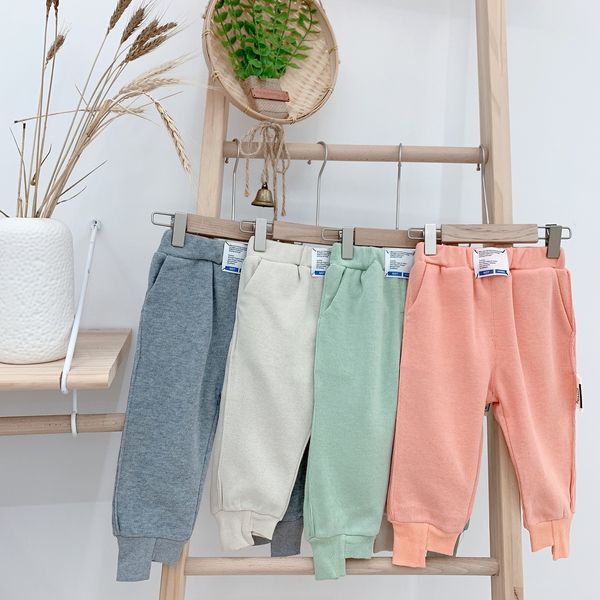 

korean style children spring solid color sweatpants boys girls candy color appliques cotton trousers y200704, Blue