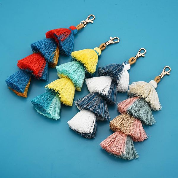 

1pcs bohemia cotton 4 layers mix tassel keychain diy garments bag craft accessories woman jewelry tassels fringe trim pendants h jllqpg