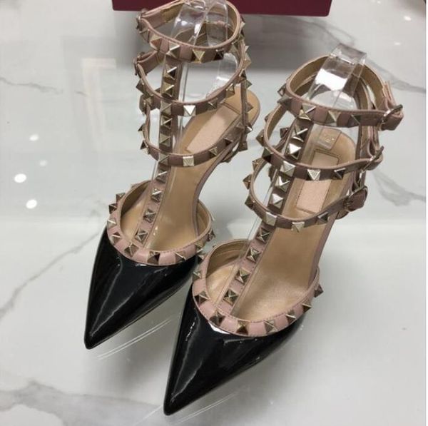 

shoes shoes valentinoitys party shoes women girls high pointed heels dance sandals wedding fashion rivets three straps sandals, Black