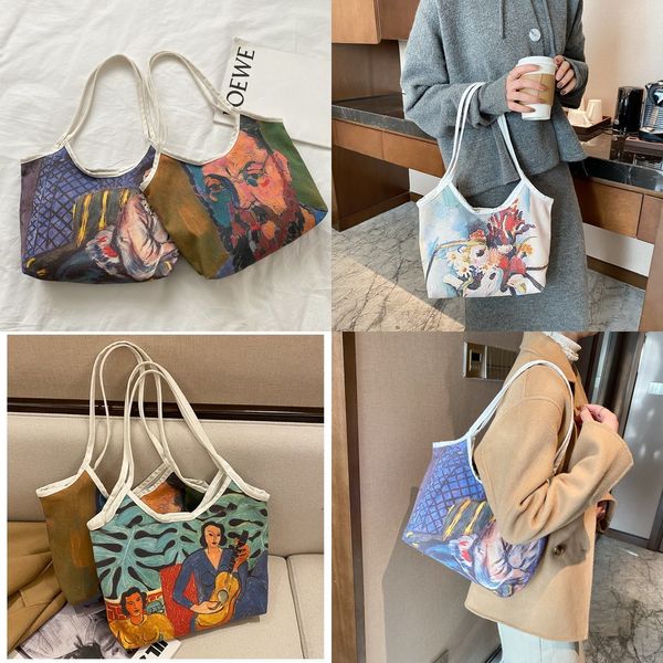 

designers handbags fashion shoulder bag graffiti print retro canvas handbag tote kids lunch mini tote bags for women shopping bag cz113d, Black