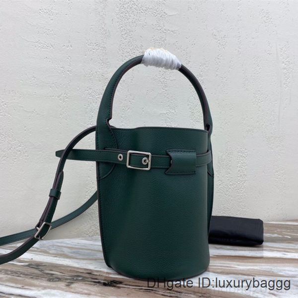 

classic ladies soft grain calfskin bucket bag silver metal cross-body and portable detachable leather strap