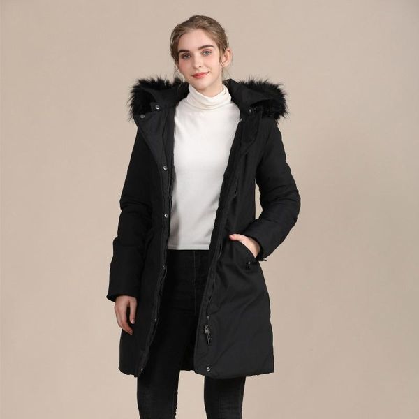 

2021 long winter coat women hooded down coats ladies new warm winter jacket women loose big fur collar jacket coat outwear #3, Black