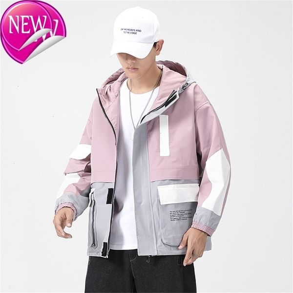 

casual england style new 2020 spring autumn cargo jacket men's brand clothes plus oversize m-5xl with hoodies jk005, Black