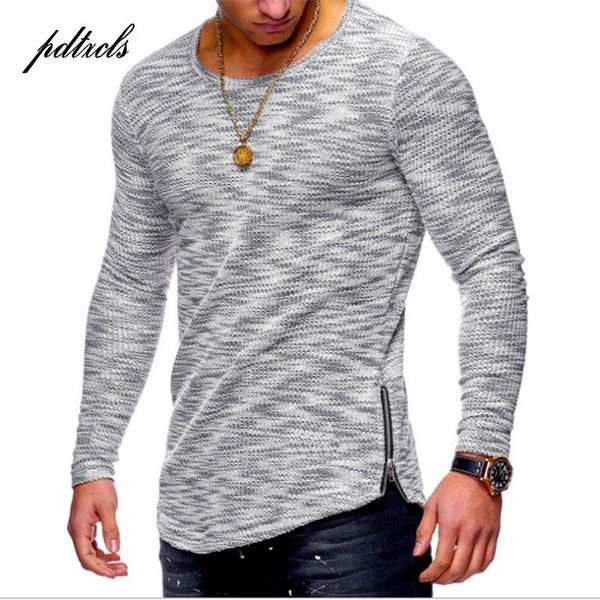 

westerse stijl gestreepte side rits slanke mode mannen met lange mouwen t-shirts hip hop herfst casual streetwear tees o-hals, White