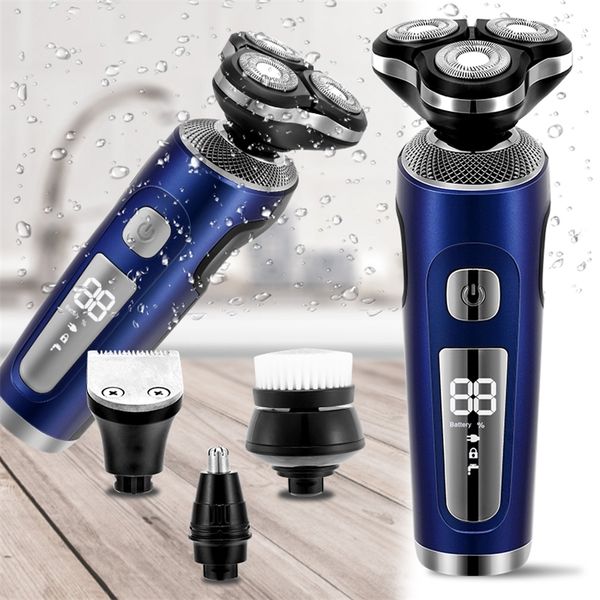 

4 in 1 electric shaver 3d floating cutters usb fast charge shaving razor machine for men blades portable beard trimmer clipper 220222