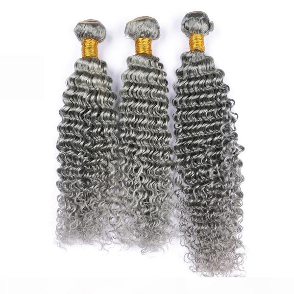

peruvian virgin human hair bundles sliver grey deep wave human hair weaves deep wave curly hair extension 3pcs lot fast shipping, Black;brown