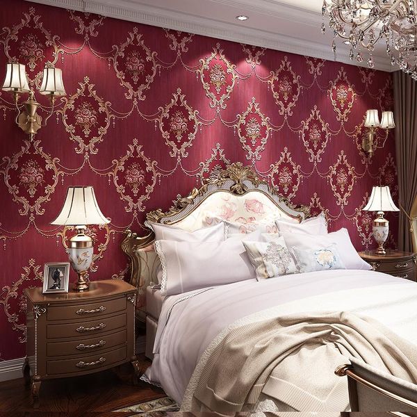 

wallpapers 2021 high grade luxury european red flower relief wallpaper for bedroom living room 3d stereoscopic tv background wall