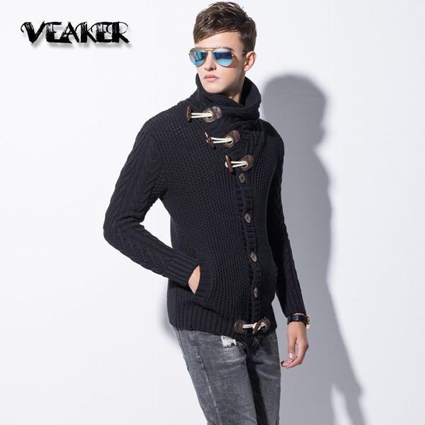 

men's sweaters 2021 men's winter knitted sweatercoat horn button sweater coat scarf collar knitwear turtleneck slim fit cardigan1, White;black