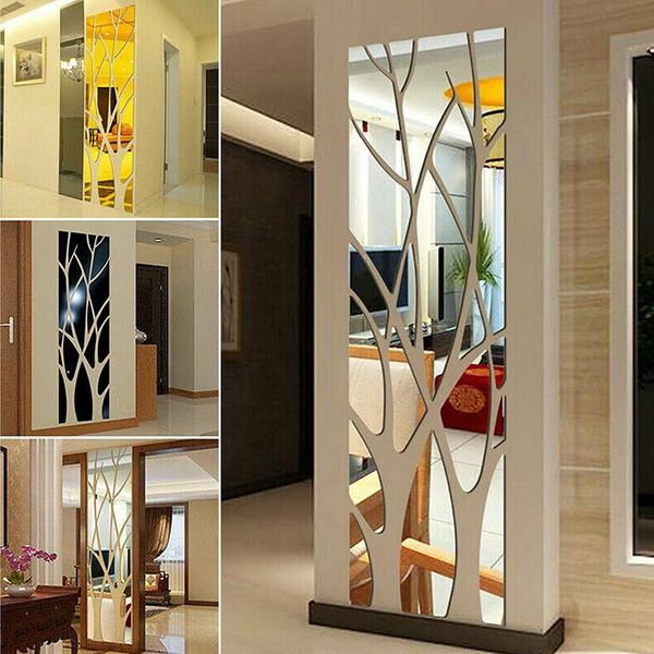 

wall stickers tree shaped art 3d mirror sticker removable acrylic mural decals home living room bedroom wardrobe diy decoration