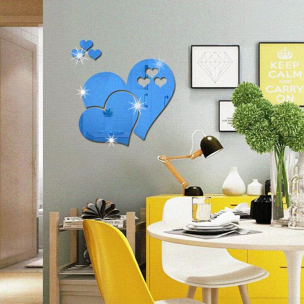

3d acrylic crystal heart-shaped mirror wall decal creative mirror decal living room background wall decoration heart