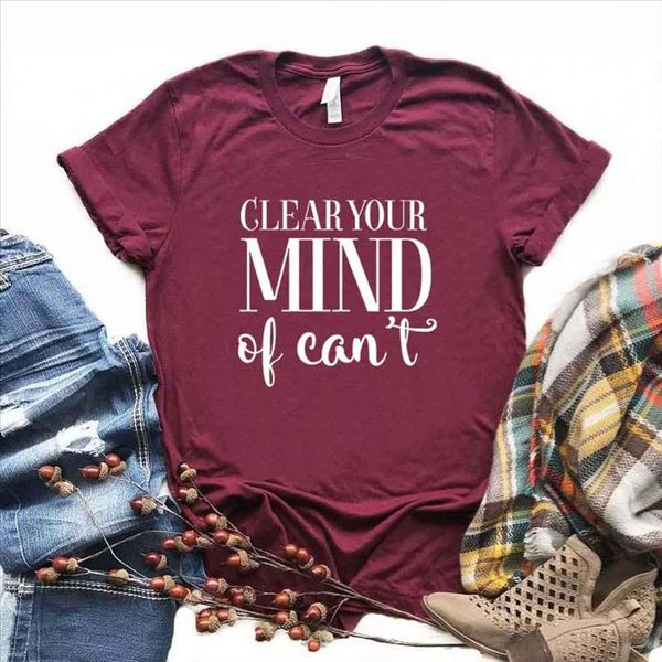 

clear your mind of cant print women tshirt cotton casual funny t gift for lady yong girl tee 6 color drop, White
