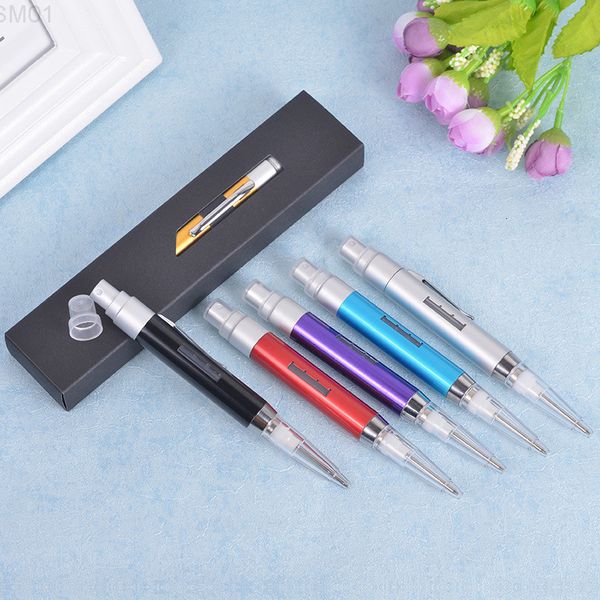 

beauty portable mini travel refillable empty perfume rotating atomizer spray scent pump case antibacterial hand sanitizer ball pen, Blue;orange
