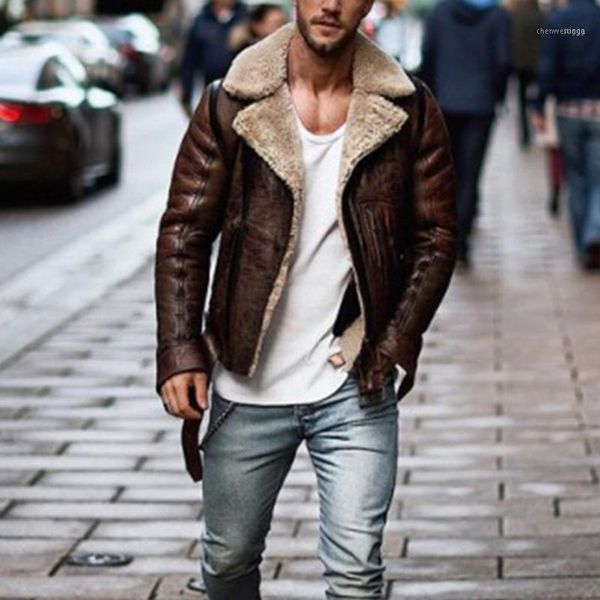 

men winter imitation leather jacket biker motorcycle zipper long sleeve coat s-xl11, Black
