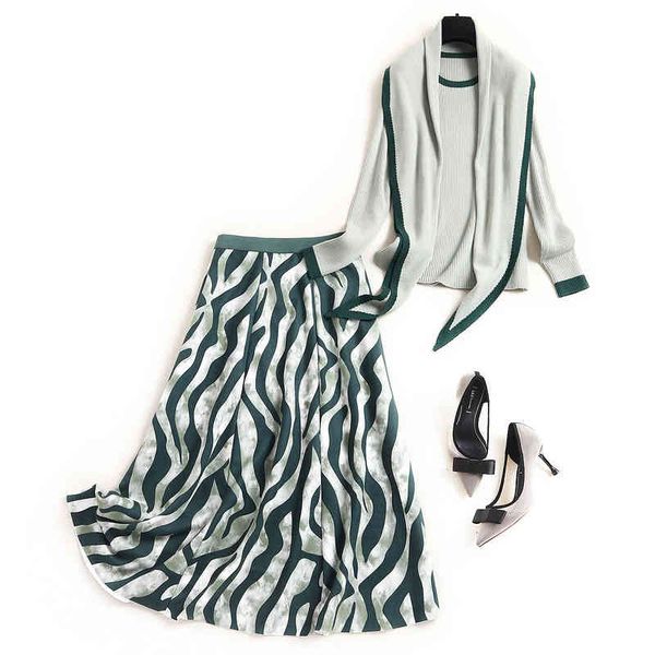 

two piece dress autumn spring women outfits elegant suede skirt suit a-line geometric skirts and knitted sweater two piece set u71m, White