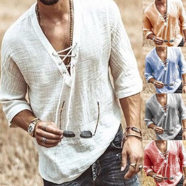 

men's summer baggy stripe cotton linen short sleeve pocket shirts blouse s-2xl comfortable hawaiian shirt, White;black