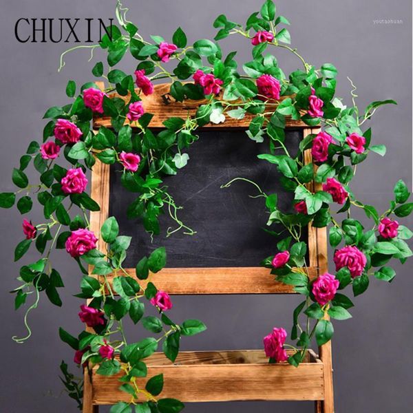 

decorative flowers & wreaths 180cm silk roses vine with green leaves artificial flower for home wedding decoration fake leaf diy hanging gar