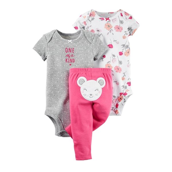 

newborn baby girl boy clothes infant clothing set summer costume cartoon animal print rompers+pant babies outfit new born suit y200803, White