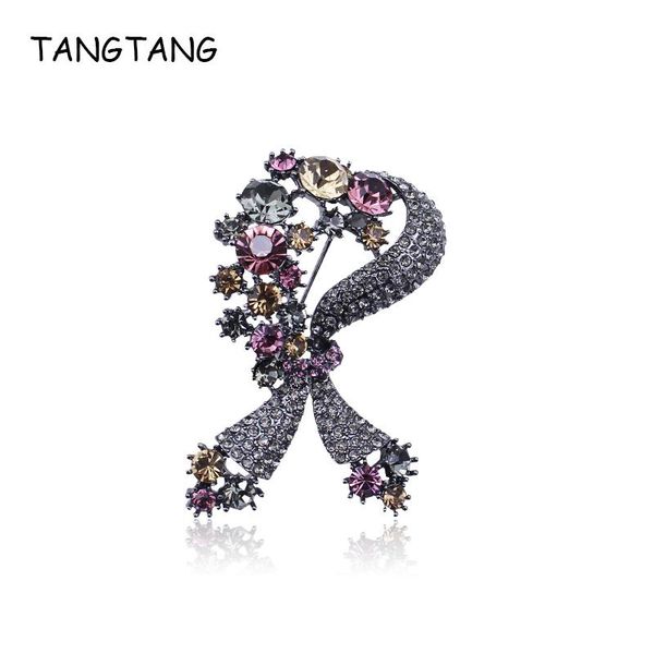 

pins, brooches tangtang bowknot brooch for women colorful crystal bouquet pin black tone gunmetal plated and glamour jewelry, Gray