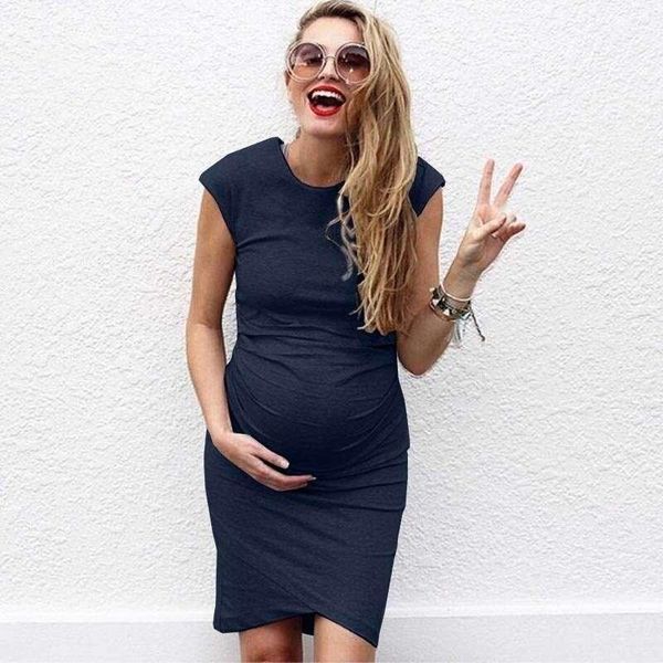 

2020 dress for pregnant women pregnancy women fashion solid color sleeveless maternity pregnat comfortable midi dresses1, White